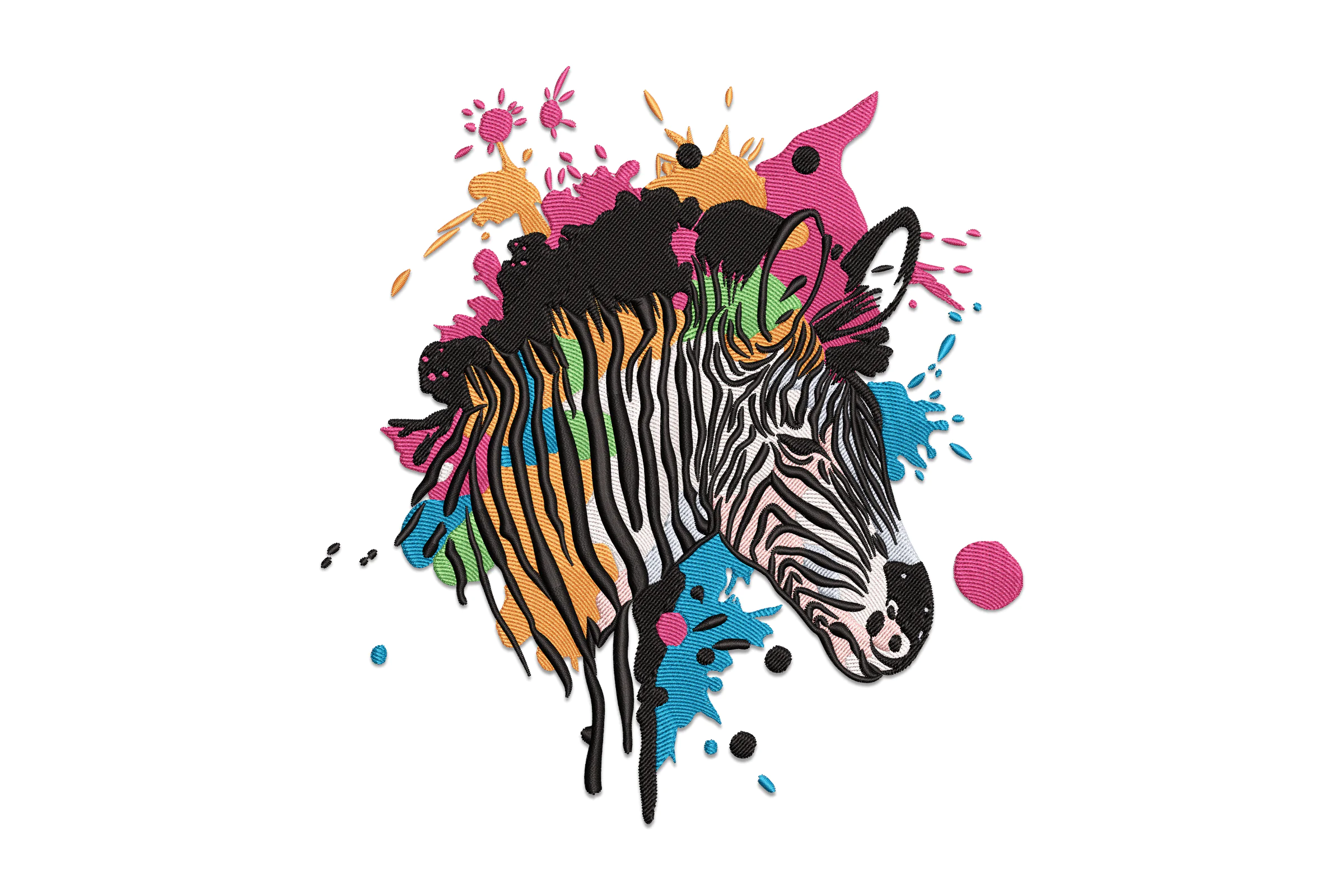 Vibrant Zebra With Paint Splatters Embroidery Design | Embiart